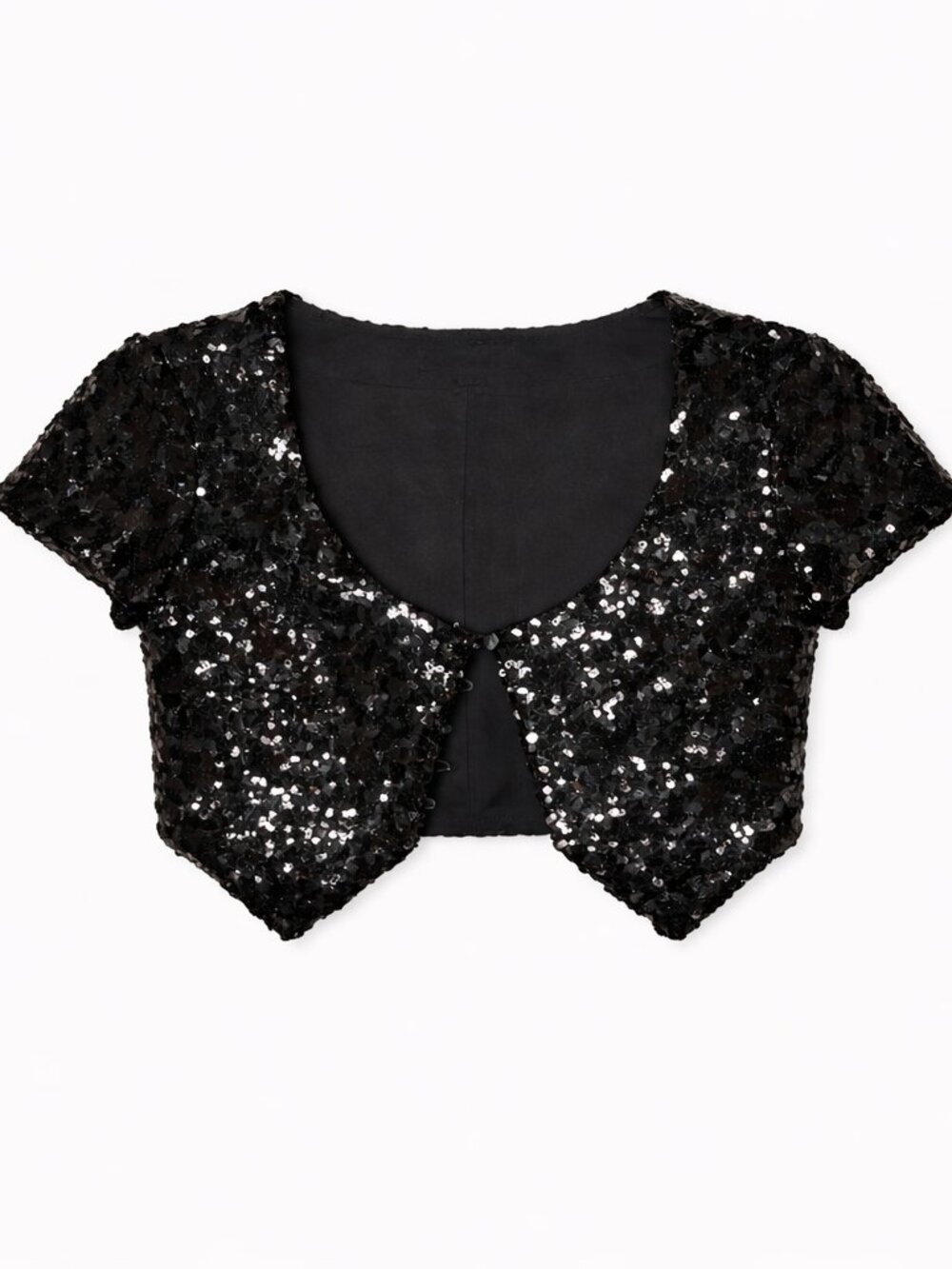 Betsey Johnson Black Cropped Sequin Short Sleeve Jacket, Y2k, Size Small